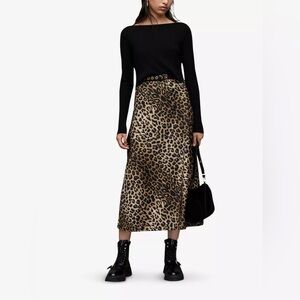 All Saints Hera Leopard Print 2-in-1 Midi Dress